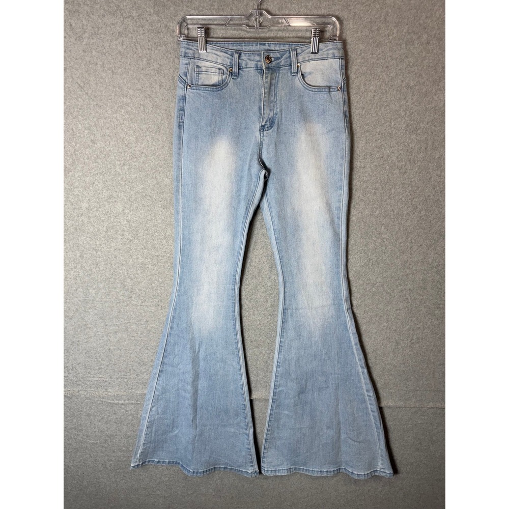 Shein Jeans Women's‎ Small Light Blue Denim Cotton Stretch Flared Leg Zip Fly
